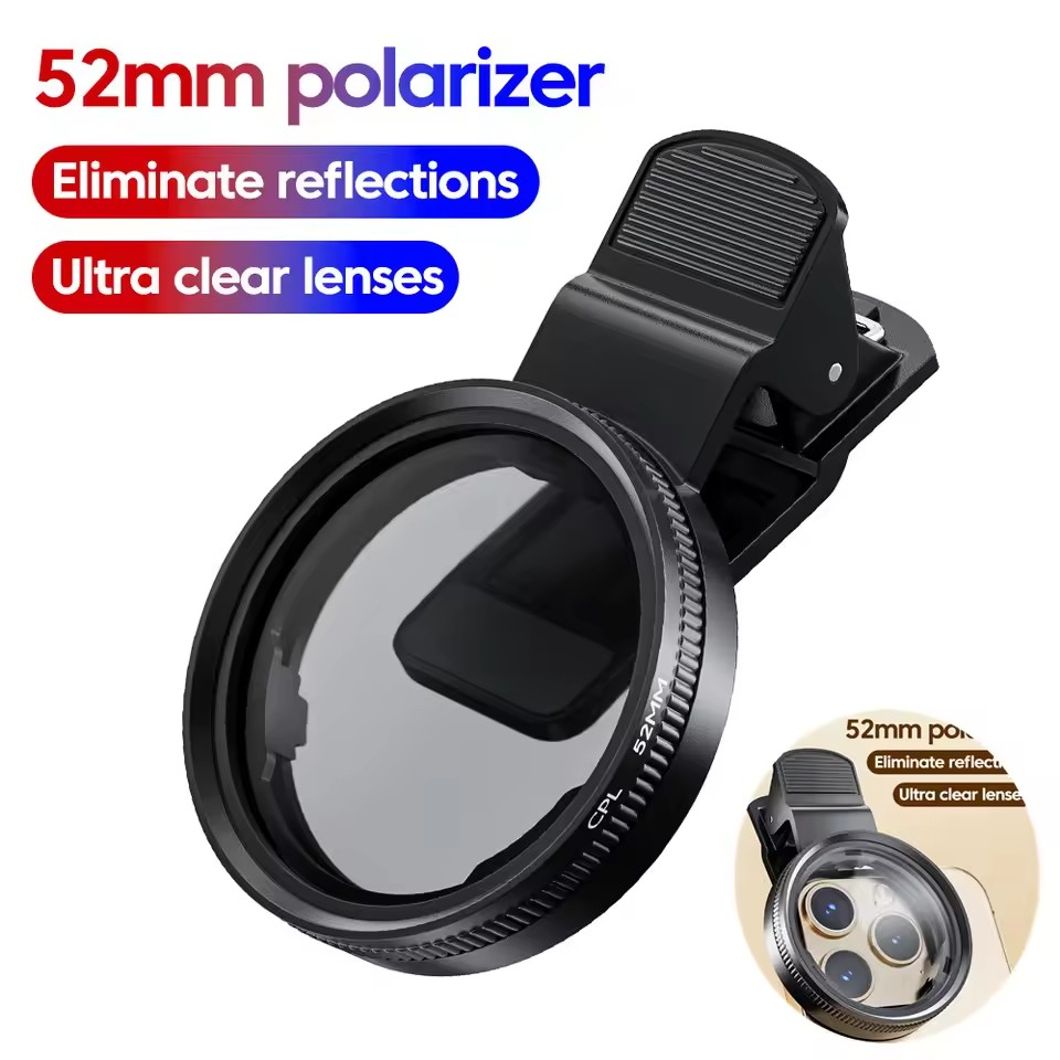 Lens Camera Clip - MINI 52mmクリップ式スマホフィルターホルダーマウントカメラ広角フィルターレンズ偏光ユニバーサルポータブルCPLフィルターレンズキット iPhone用