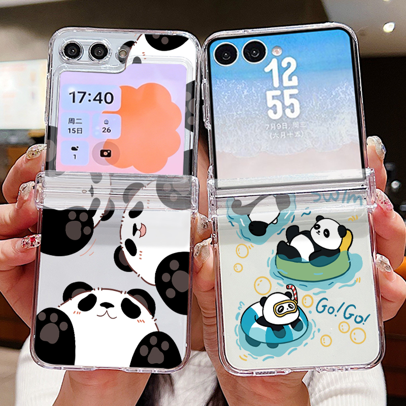 Phone Case Clear - かわいいパンダ柄のスマホケース、Samsung Galaxy Z Flip 8 7