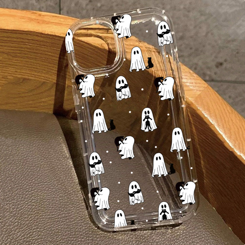 Phone Case Clear - 西洋ハロウィンカウボーイゴースト＆フラワープリントクリアケース iPhone 17 16 15 Pro
