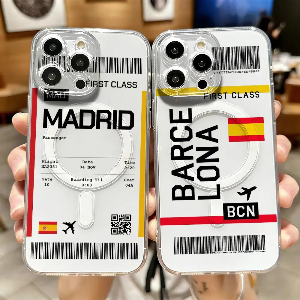 Phone Case Clear - 旅行用飛行機チケット スペイン柄 iPhone 17 16 15