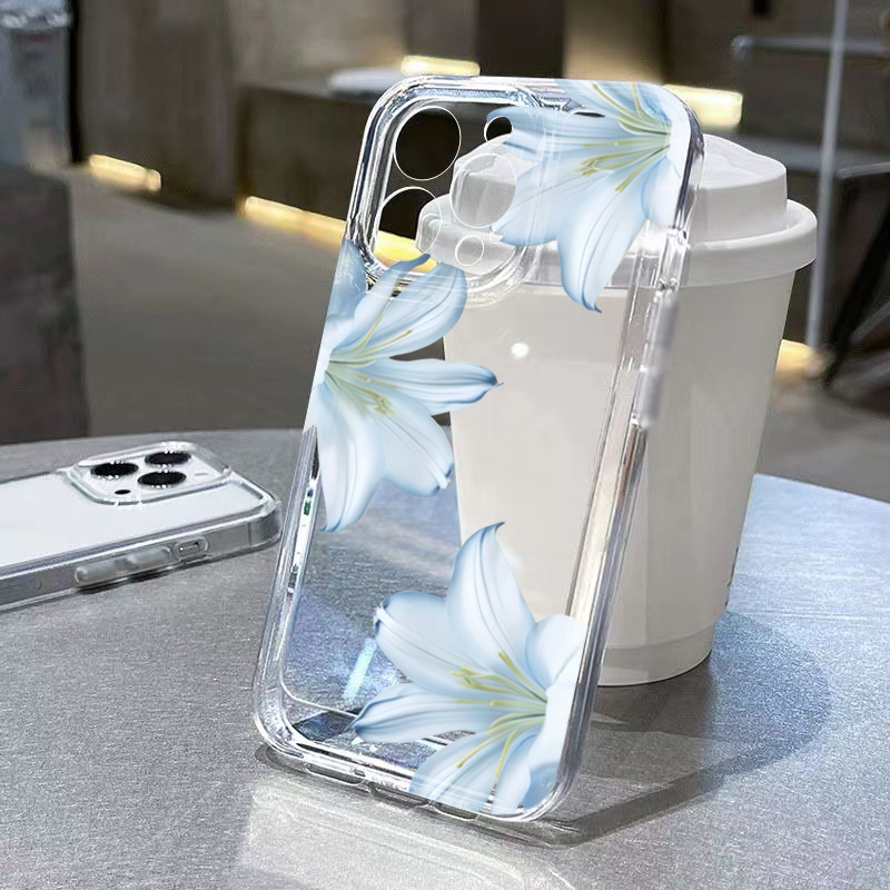 Phone Case Clear - ファッショナブルで精巧な白いユリの花柄スマホケース iPhone 17 16 15 Pro