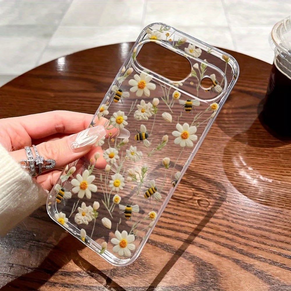 Phone Case Clear - かわいいミツバチの花柄ソフトクリア電話ケース Google Pixel 10 9 8