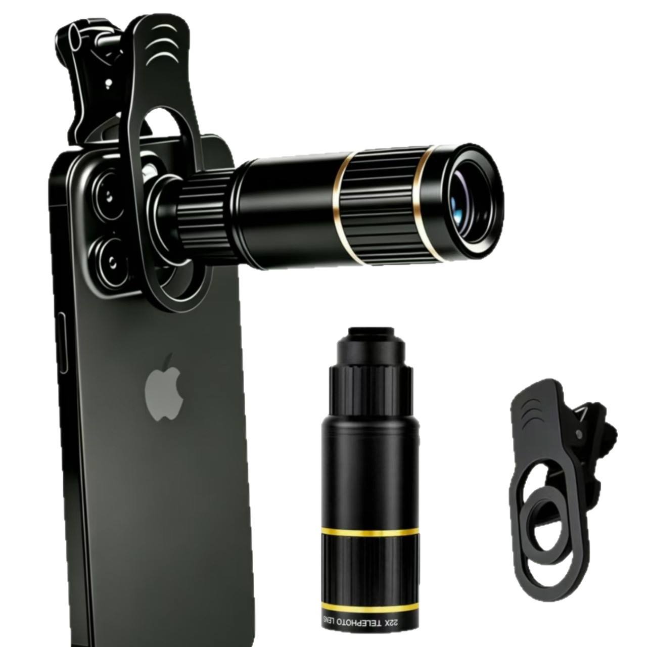 Lens Camera Clip - 屋外用金属製タリル22倍望遠レンズ。iPhoneやAndroidスマートフォンに対応した、汎用性の高いクリップ式HDカメラレンズ。バードウォッチング用望遠鏡としても使用可能。