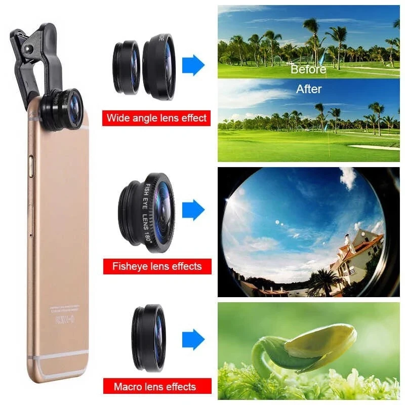 iPhone、Xiaomi、Redmi用3in1魚眼広角マイ - Lens Camera Clip のレビューと価格