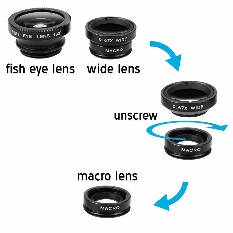 iPhone、Xiaomi、Redmi用3in1魚眼広角マイ - Lens Camera Clip のレビューと価格