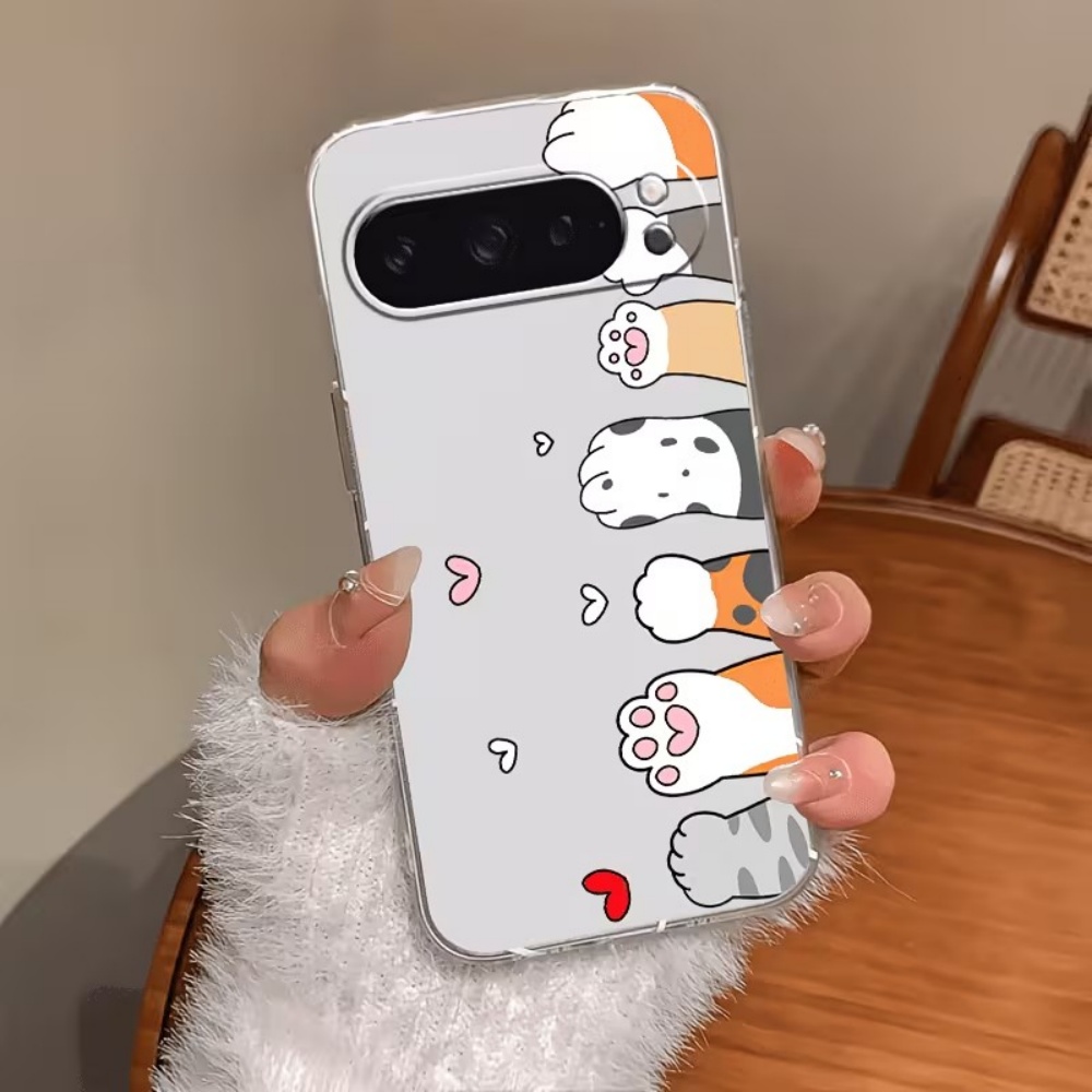 漫画猫の足跡クリスタルクリアシリコン製スマホケース Goog - Phone Case Clear のレビューと価格