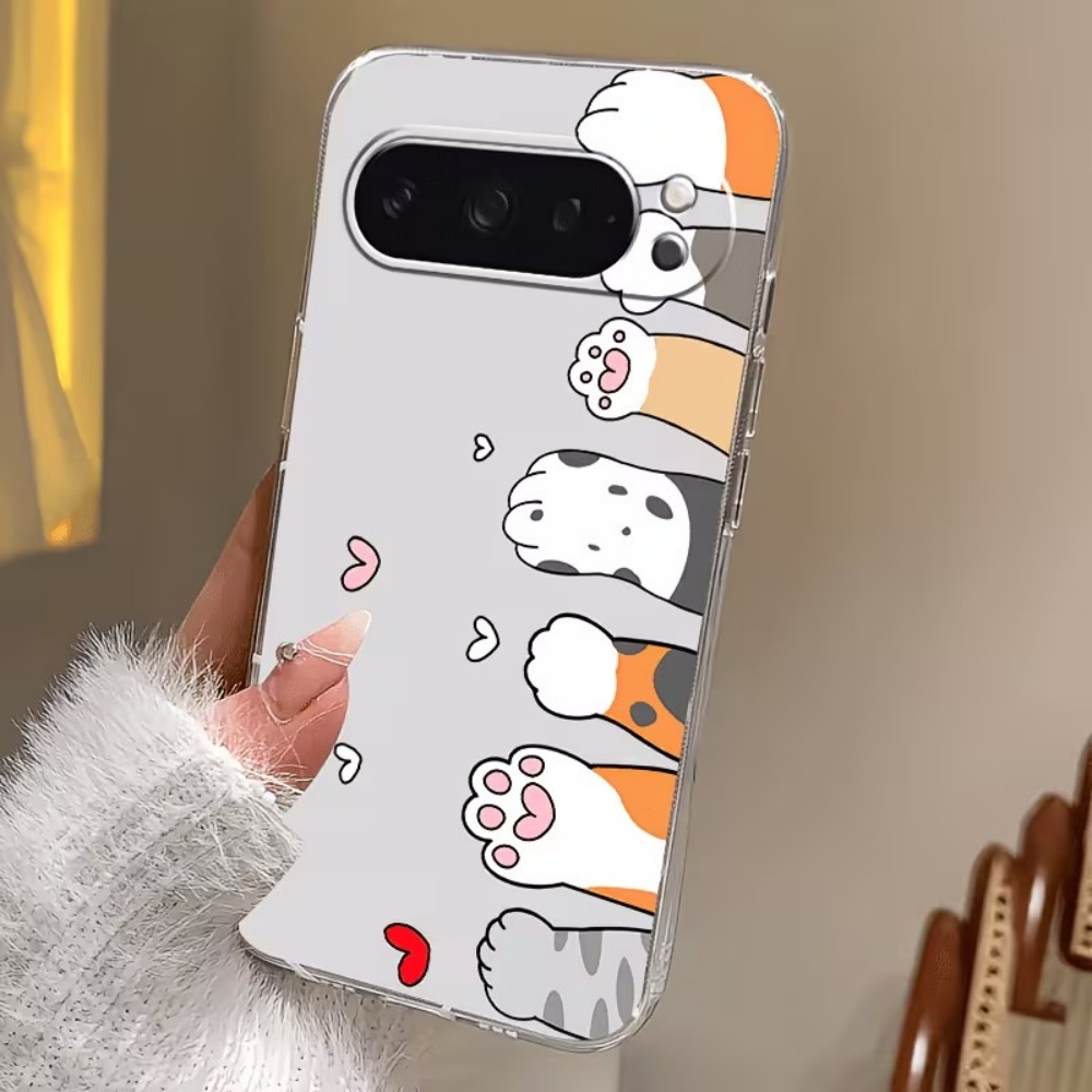 漫画猫の足跡クリスタルクリアシリコン製スマホケース Goog - Phone Case Clear のレビューと価格