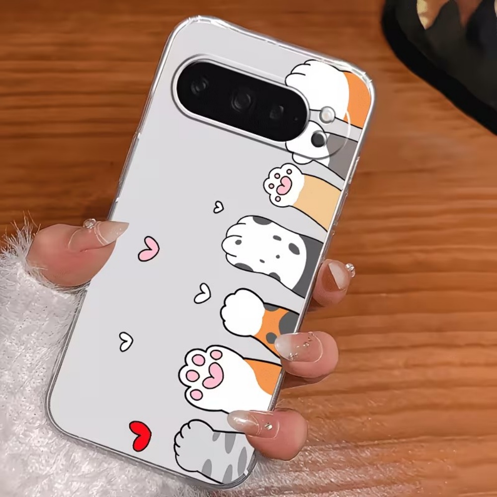 漫画猫の足跡クリスタルクリアシリコン製スマホケース Goog - Phone Case Clear のレビューと価格