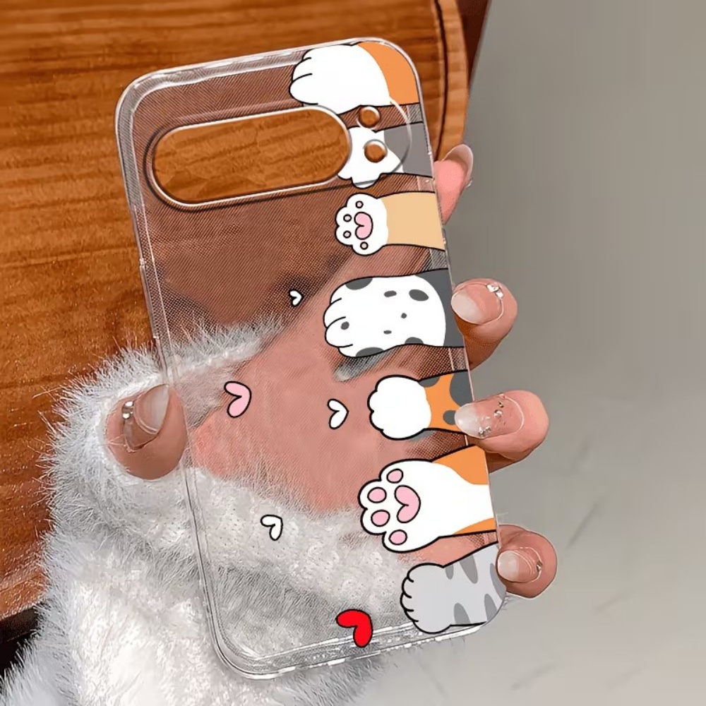漫画猫の足跡クリスタルクリアシリコン製スマホケース Goog - Phone Case Clear のレビューと価格