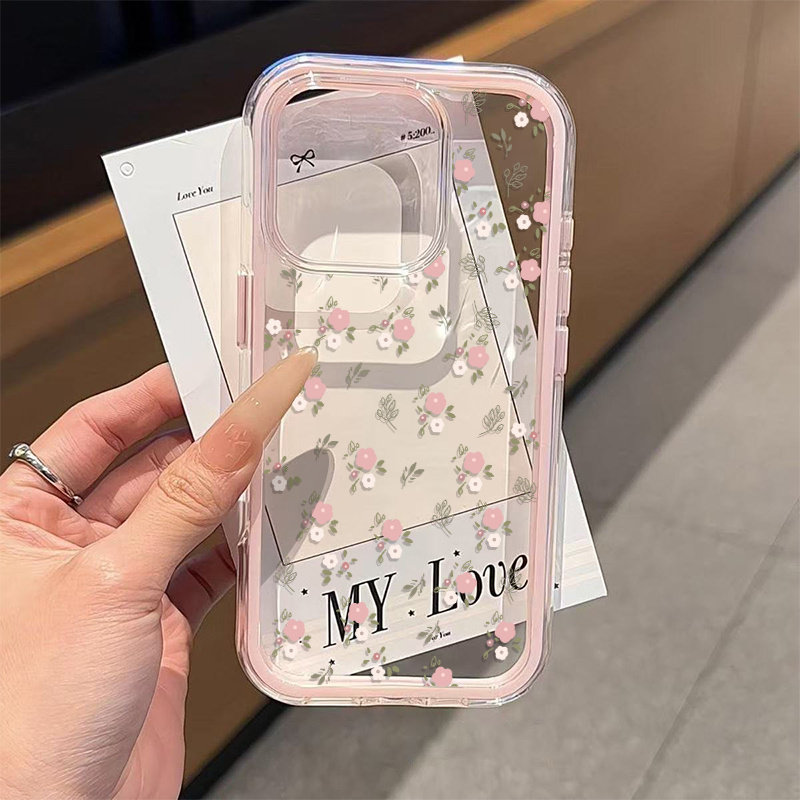 グリーンリーフピンクフラワー2in1クリアソフトTPUスマホ - Phone Case Clear のレビューと価格