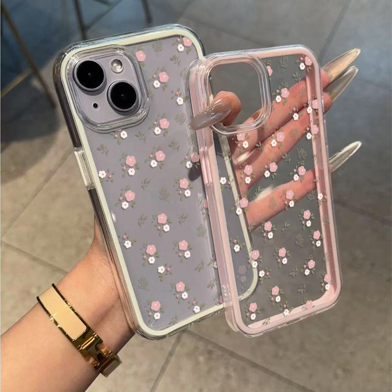 グリーンリーフピンクフラワー2in1クリアソフトTPUスマホ - Phone Case Clear のレビューと価格
