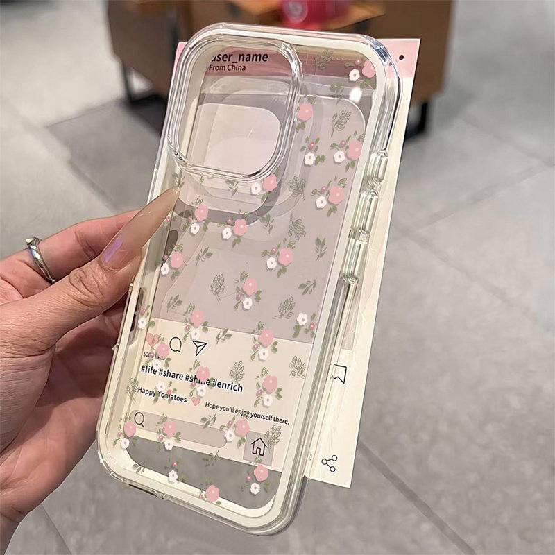 グリーンリーフピンクフラワー2in1クリアソフトTPUスマホ - Phone Case Clear のレビューと価格