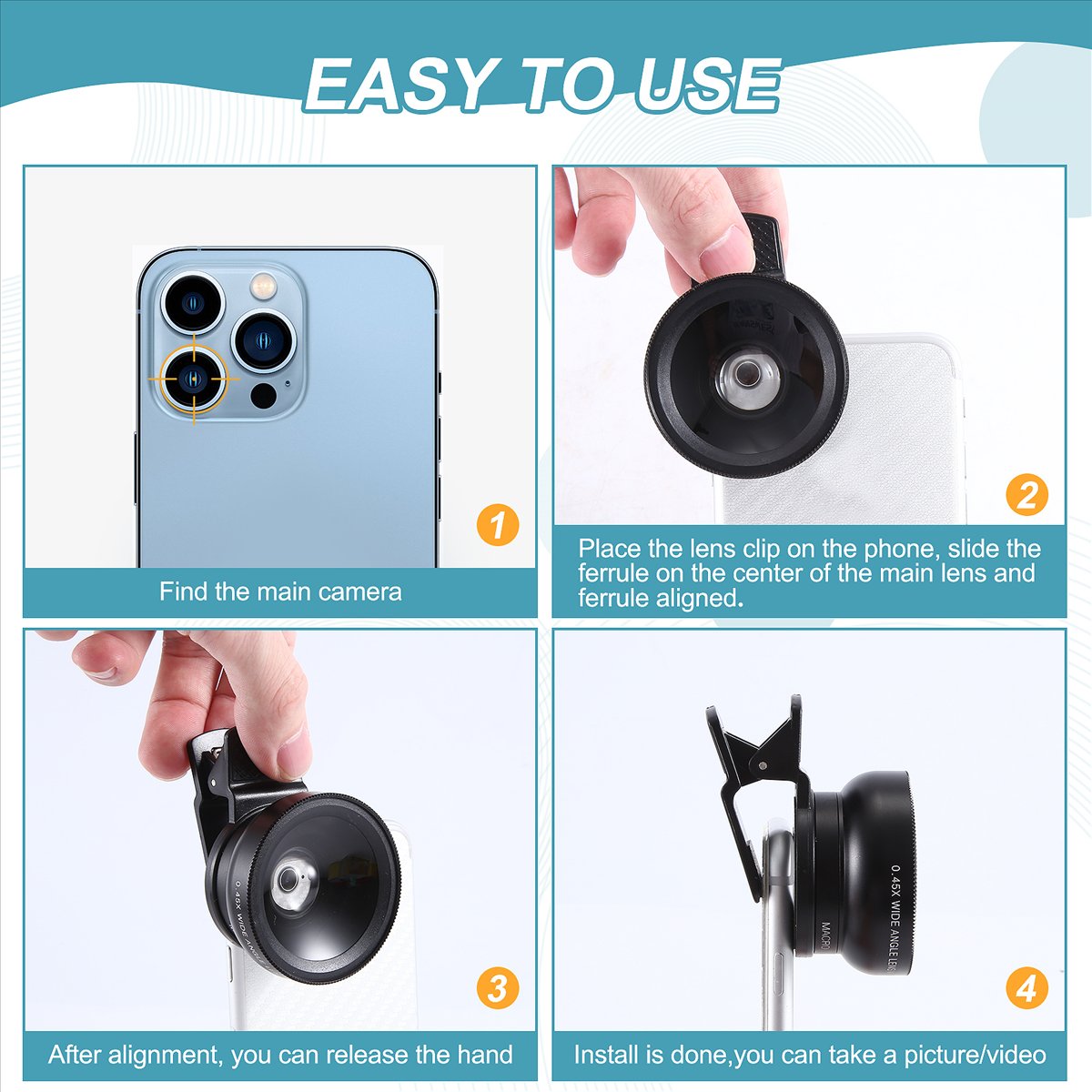SCLS魚眼レンズ、0.45倍HDカメラレンズマクロクリップ - Lens Camera Clip のレビューと価格