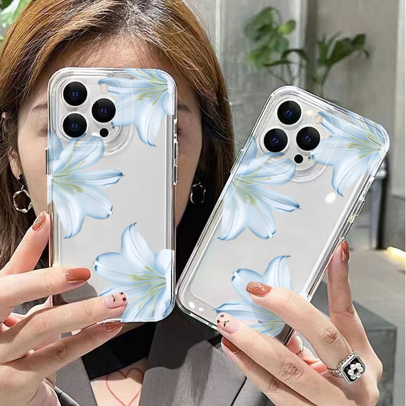 ファッショナブルで精巧な白いユリの花柄スマホケース iPho - Phone Case Clear のレビューと価格
