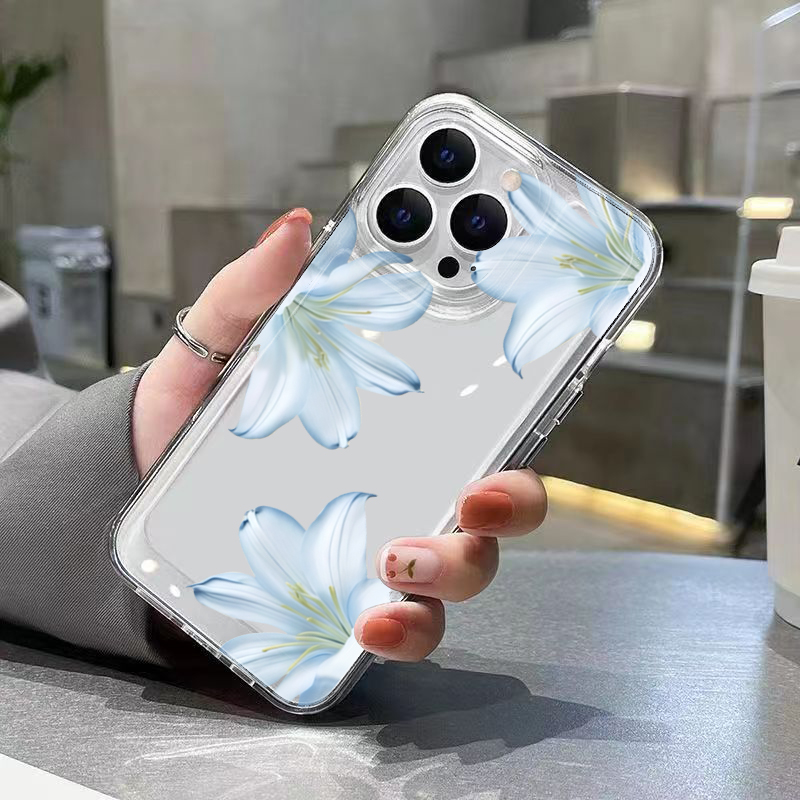 ファッショナブルで精巧な白いユリの花柄スマホケース iPho - Phone Case Clear のレビューと価格