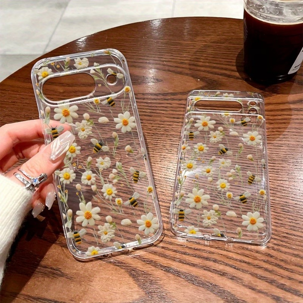 かわいいミツバチの花柄ソフトクリア電話ケース Google  - Phone Case Clear のレビューと価格